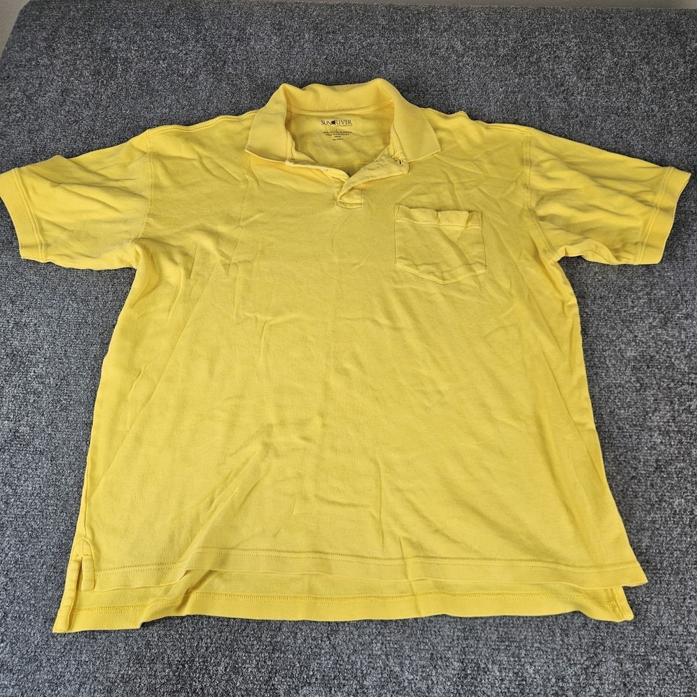 Sun River Clothing Co Men's L Yellow Polo Shirt 100% Cotton‎ Pocket Short Sleeve